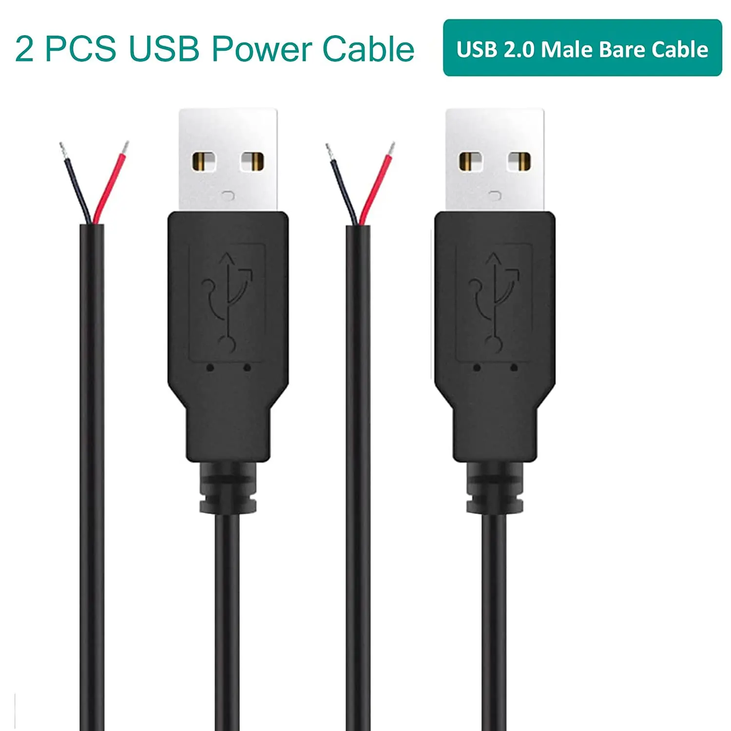 USB 2.0 Male Bare Cable Pigtail Open End Extension Cables 5V 3A Power Charge Wires DIY Connector Replacement Cable Cord 2pcs