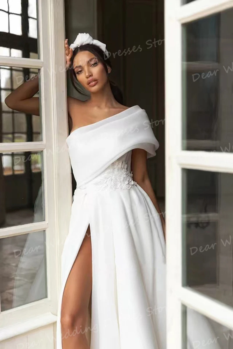 Simple Wedding Dresses A Line Sexy One Shoulder Backless Bow For Women Bridal Gowns Sleeveless Formal Princess Party Vestidos