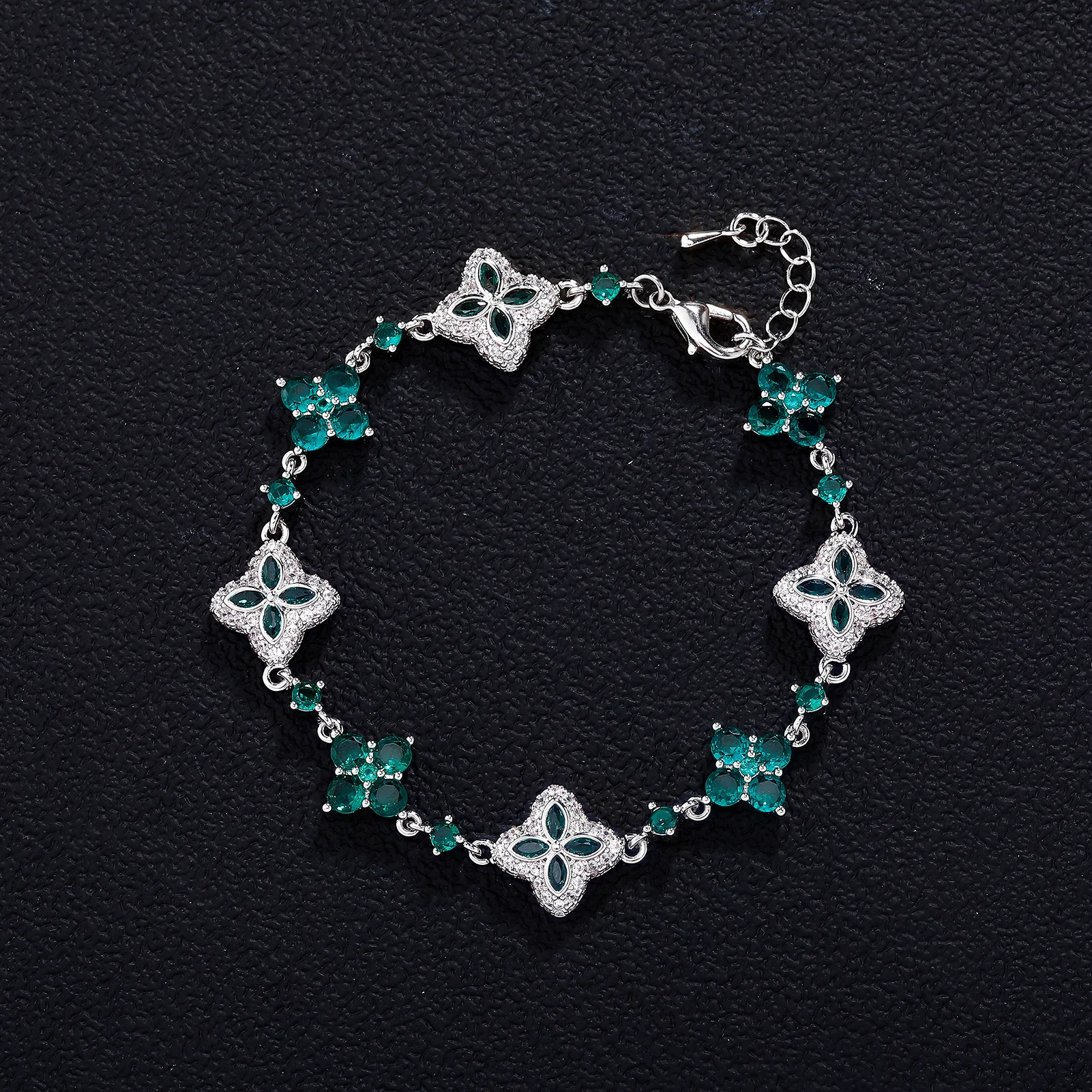 JINAO Hip Hop Iced Out Green Black lucky Star leaf Light luxury Fashion Saint Patrick's Day Tennis Bracelet Set Jewelry Man Gift