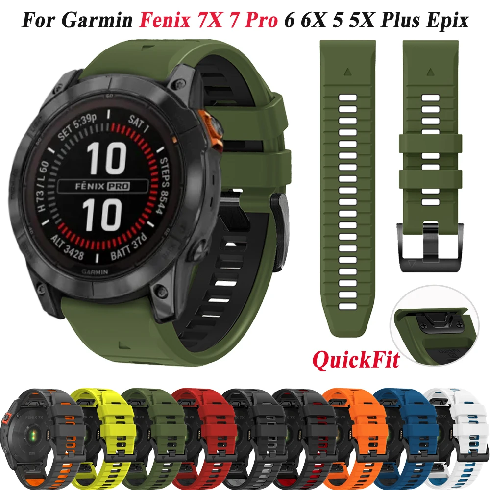 QuickFit-Correa de silicona para Garmin Fenix, pulsera de 26/22MM para modelos 7X, 7, 6X, 6 Pro, 5, 5X Plus, 3HR Approach, S70, S62 y S60