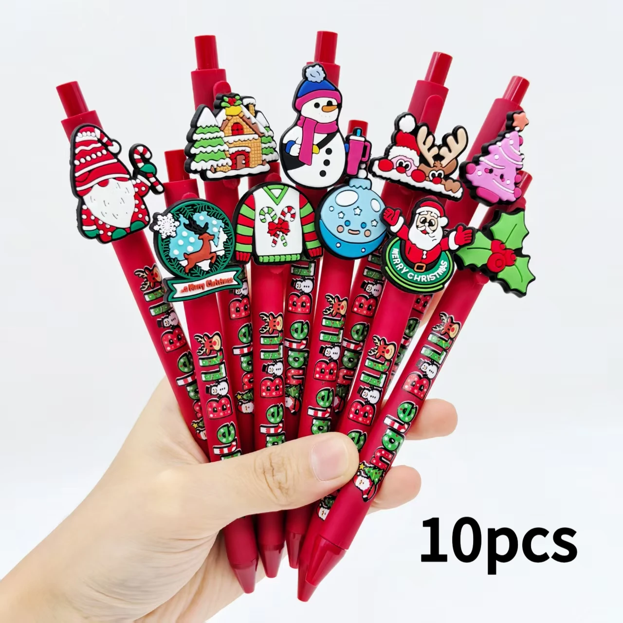 

10PCS Christmas Series Ballpoint Pens, Christmas reindeer shaped press Ballpoint pens, holiday gift pens