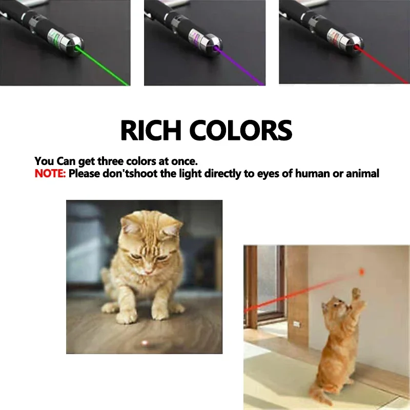 2 in 1 Portable Laser Pointer Three-color Laser Pen Projection Teaching Demonstration Pen Toys for Pets and Cats Indicator Tool