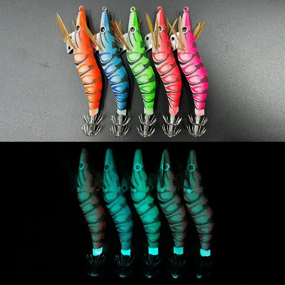 5 قطعة توهج في الظلام مضيئة الحبار الصيد إغراء عيون ثلاثية الأبعاد الملونة خشبية الروبيان الطعم طبقة مزدوجة هوك UV رد الفعل