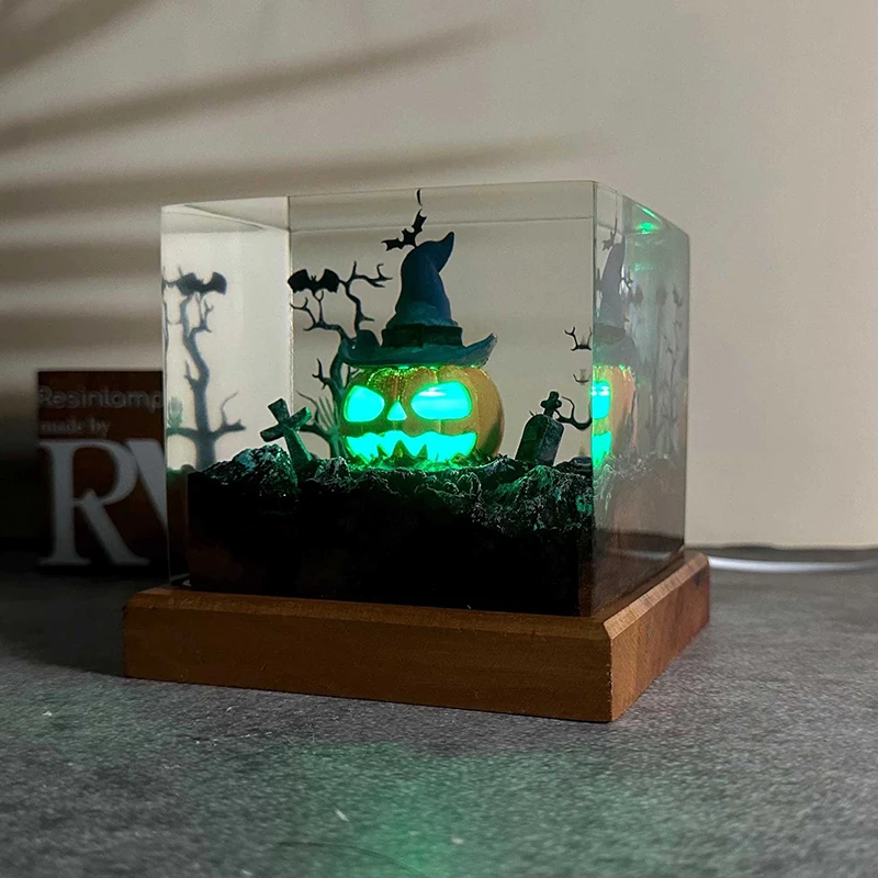 Anime Figure Organism Resin Table Light Creactive Art Decoration Pumpkin Head Halloween Scence Night Light  USB Charge