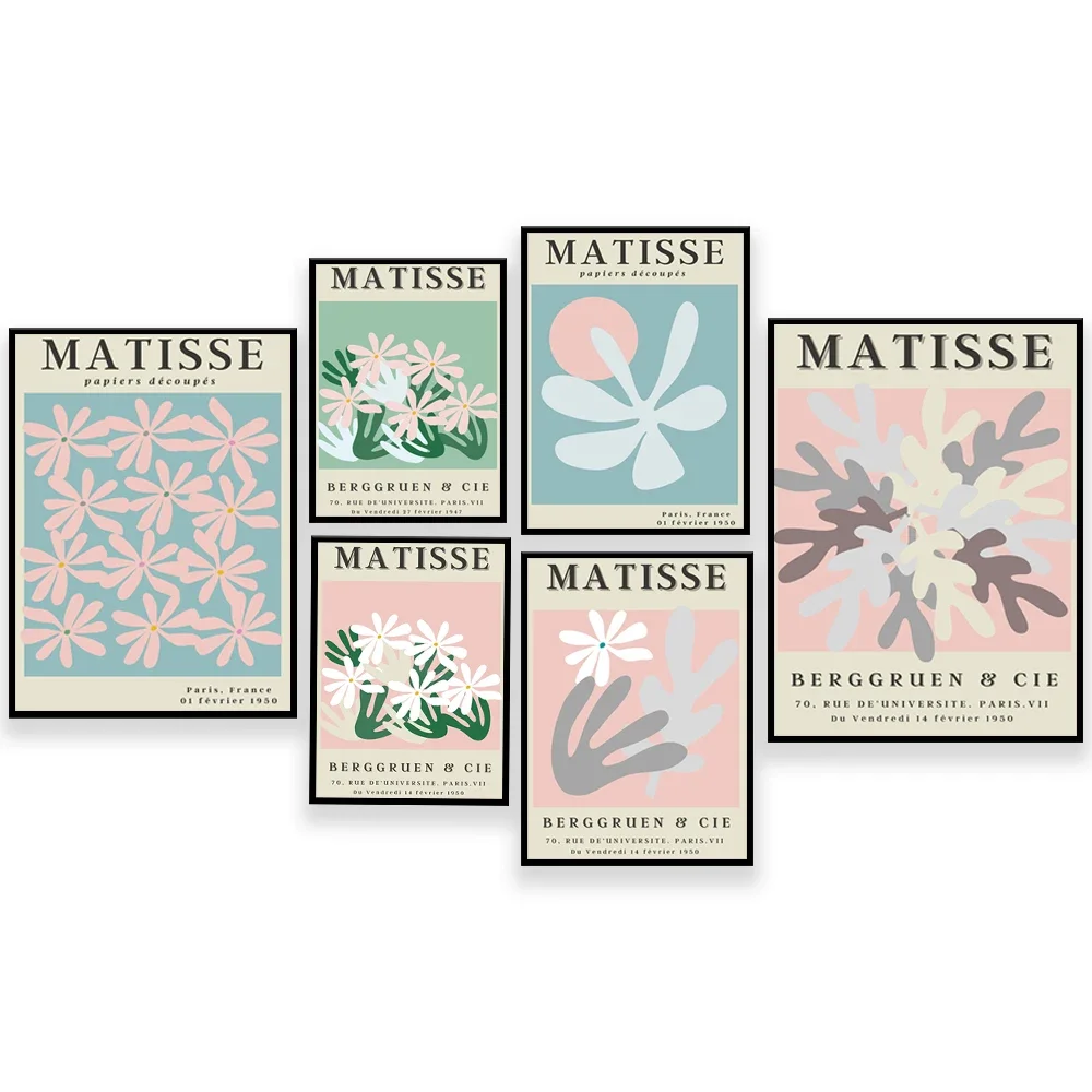 Henri Matisse Floral Print, Blush Pink, Sage Green Modern Wall Art Design, Blue Matisse Exhibition Poster, Home Decor Print Gift