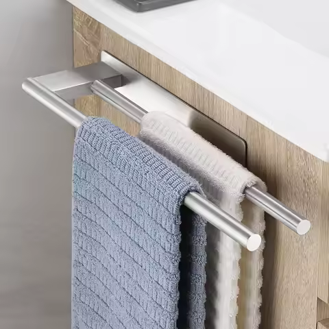 Adhesive Towel Bar Without Drill 304 Stainless Steel Towel Rail Easy Installation Matte Black Towel Holder for Bathroom Kitchen