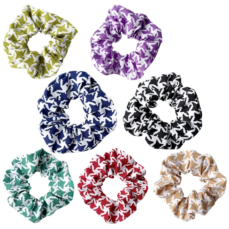 Multi Color Houndstooth Print Hair Scrunchies  Fabric Elastic Hair Tie Headwear Ponytail Holder