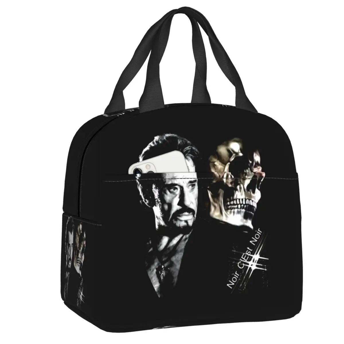 

Custom Johnny Hallyday French Rock Singer Insulated Lunch Bags for Women Resuable Thermal Cooler Food Lunch Box School