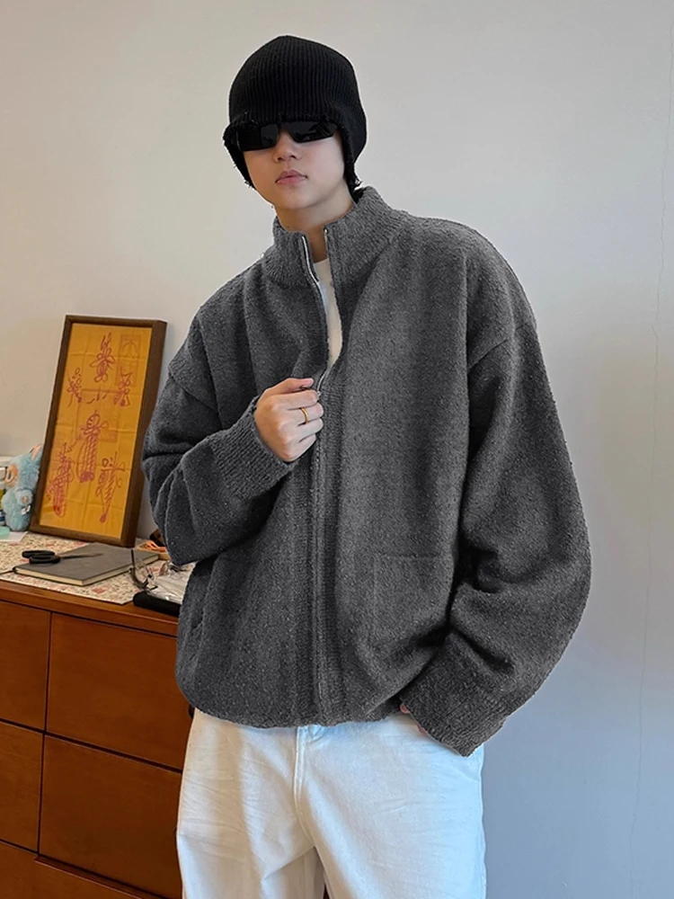 

Cleanfit ey Zipper Knitwear Men's f High Collar Open Cardigan Loose Fit Casual Sle Autumn Outerwear Polyester Fiber