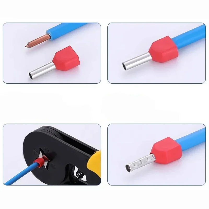 100PCS Red Copper Insulated Ferrules Cord End Crimp Terminal Double Wire Connector Pin Electrical Cable Connector TE7508 TE2508