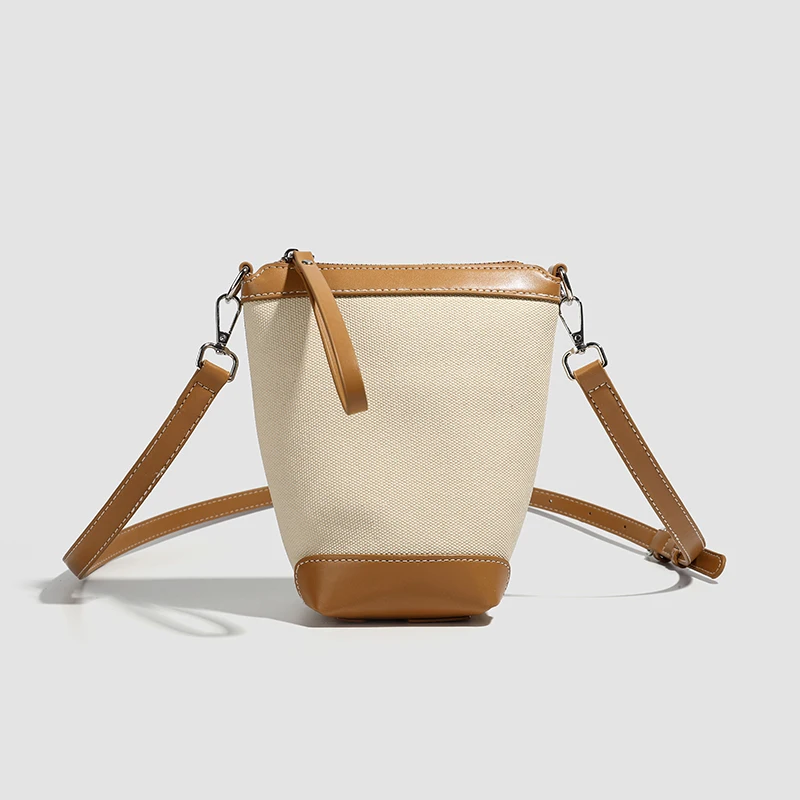 2025 New Summer Women's PU Leather Canvas Cut Bag Designer Luxury Niche Soft Polyester Indoor Zipper Pocket Leather Crossbody Ba