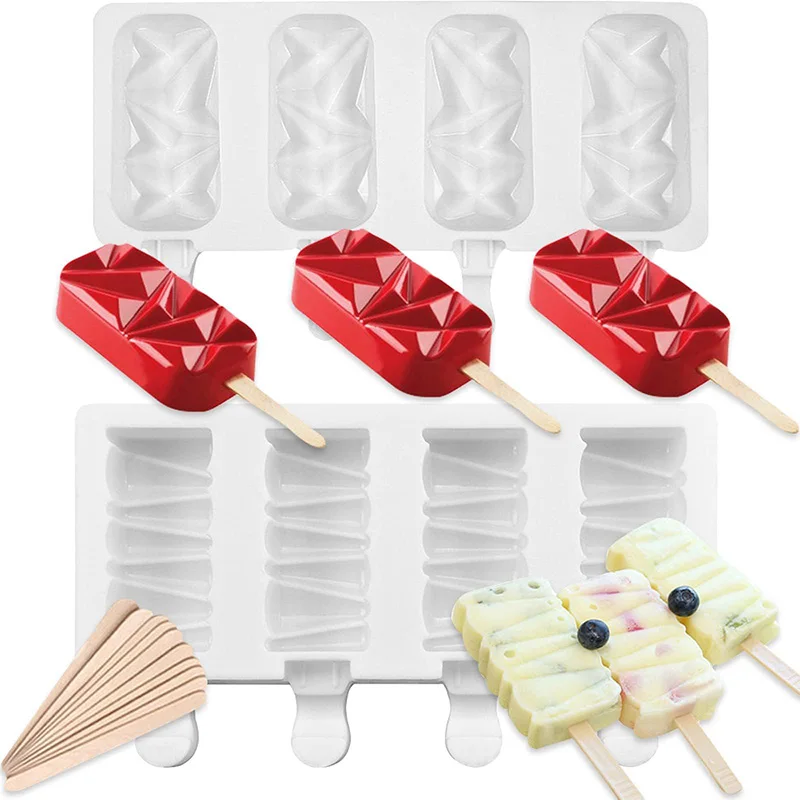 3/4/8 trou de qualité alimentaire Silicone crème glacée moule glace Pop Cube Popsicle moule avec bâton Dessert bricolage Magnum gâteau moule fabricant de crème glacée