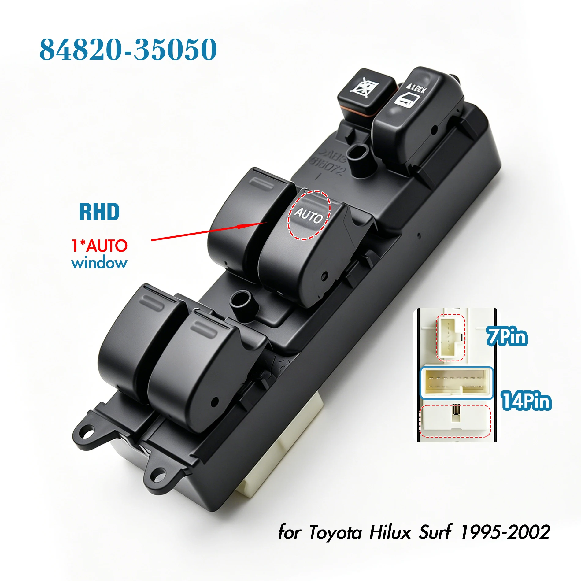 84820-35050 For For Toyota Hilux Surf 1995-2002,Front Right Driver Electric Power Master Window Switch Lifter Control Button