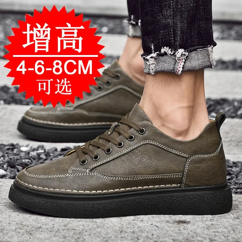 

Genuine Leather Heightening Shoes Elevator Shoe Height Increase Footwear Men Height Increase Insole 8CM Men Sneakers Skate Shoes
