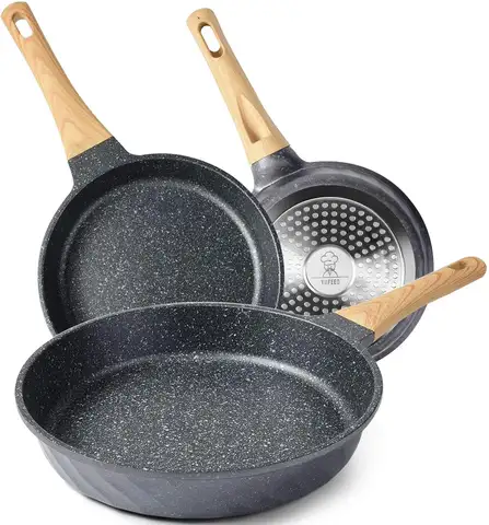 Nonstick Induction Frying Pan Set with Heat-Resistant Handle, Granite Skillet for Cooking Omelette (8", 9.5", 11")