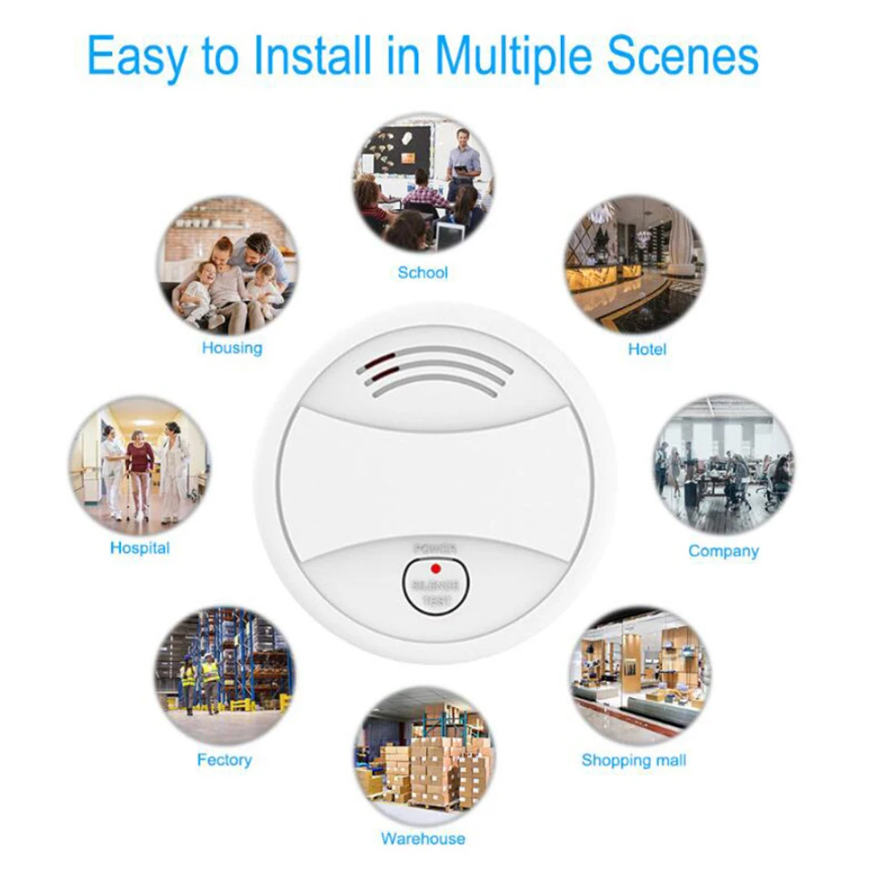 Wifi Smoke Alarm Pressing 80db App Notification Timing Red Led Flash Support Alexa Home Ifttt Smoke Detector Smart Life