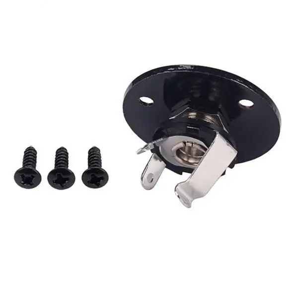 5xRound Guitar Output Jack Plug Socket Plate Screws Replacement Parts Black