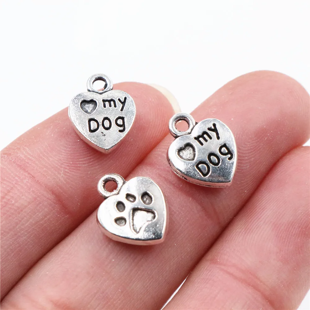 12pcs Charms heart love my dog 13x10mm Antique Making pendant fit,Vintage Tibetan Silver Plated Bronze,DIY bracelet necklace