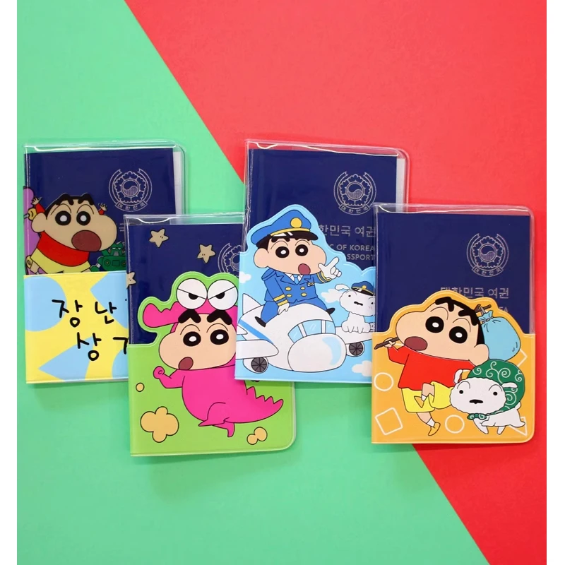 Kawaii Crayon Shinchan Passport Covers Cute Shin-Chan Travel Passport Cover Pvc Transparent Portable Document Holder Cartoon