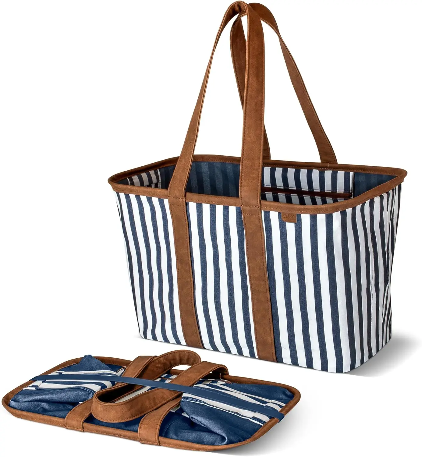 

Складная сумка-тоут в темно-синюю полоску, 30 л, многоразовый органайзер для продуктов с ручками и усиленным дном