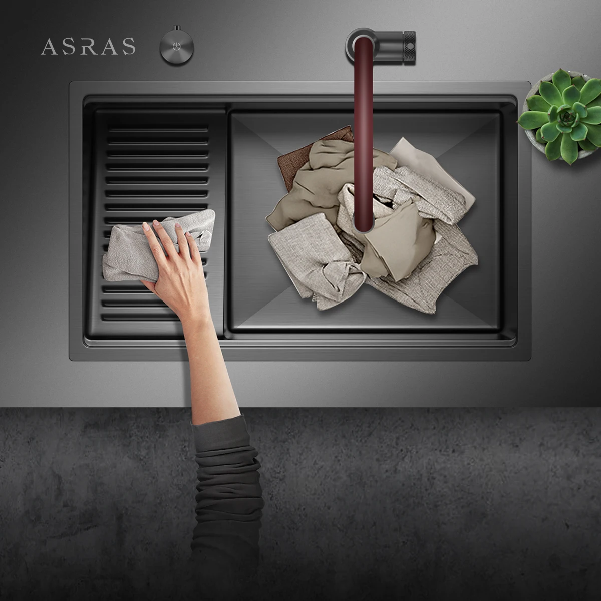 

ASRAS balcony with washboard, nano gray 304 stainless steel household laundry sink, under table basin, single sink