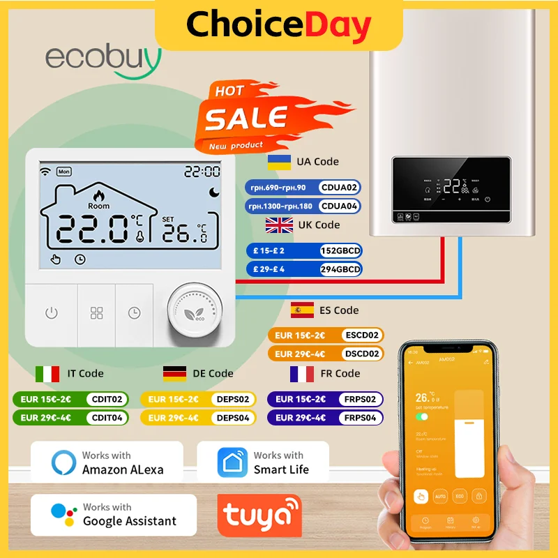 Tuya Wifi Heating Thermostat Smart Low Power Battery Water Gas Boiler Thermostat Temperature Controller Alexa Google Home Alice