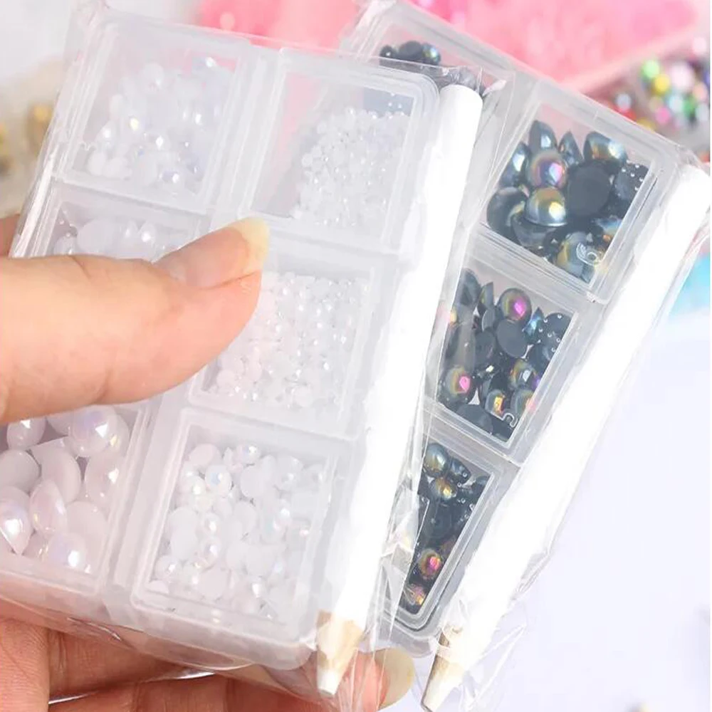 Lucia Crafts 1Box (about 720pcs)  Pearl Bead  Flatback Rhinestones For DIY Sewing Decor Jewelry Bracelet Necklace  Making F0522