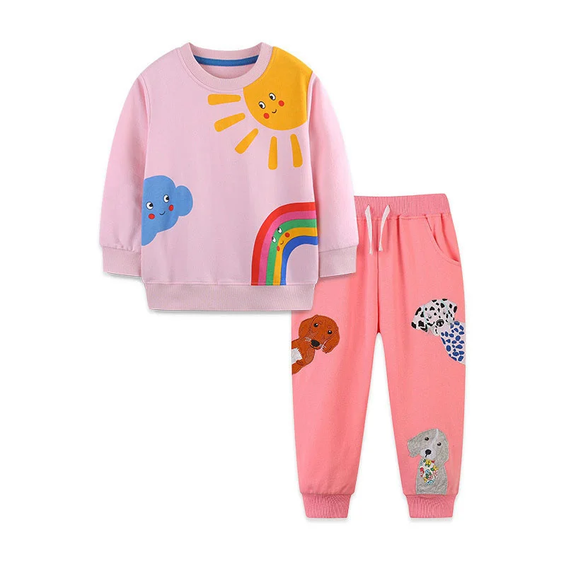 

Girls Rainbow Cotton 2 Pcs Suit Sweatshirts + Sweatpants Boys Clothing Sets Autumn Spring Long Sleeve Children's Clothes Outfits