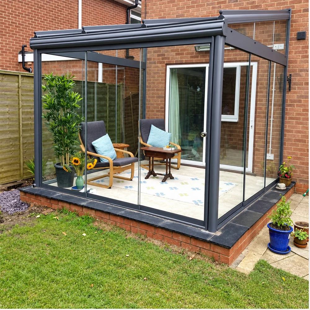 Aluminum Glass Sunroom Lean-To Patio Enclosure Custom Size Wall Mounted Conservatory Outdoor Garden Room Easy Installation