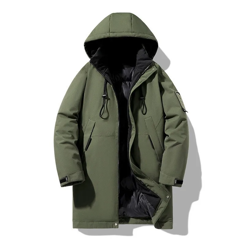 Men's Winter Thickened Fleece Mid-Length Cotton-Padded Jacket Outdoor Sports Hooded Mountaineering Warm Workwear Couple Clothing