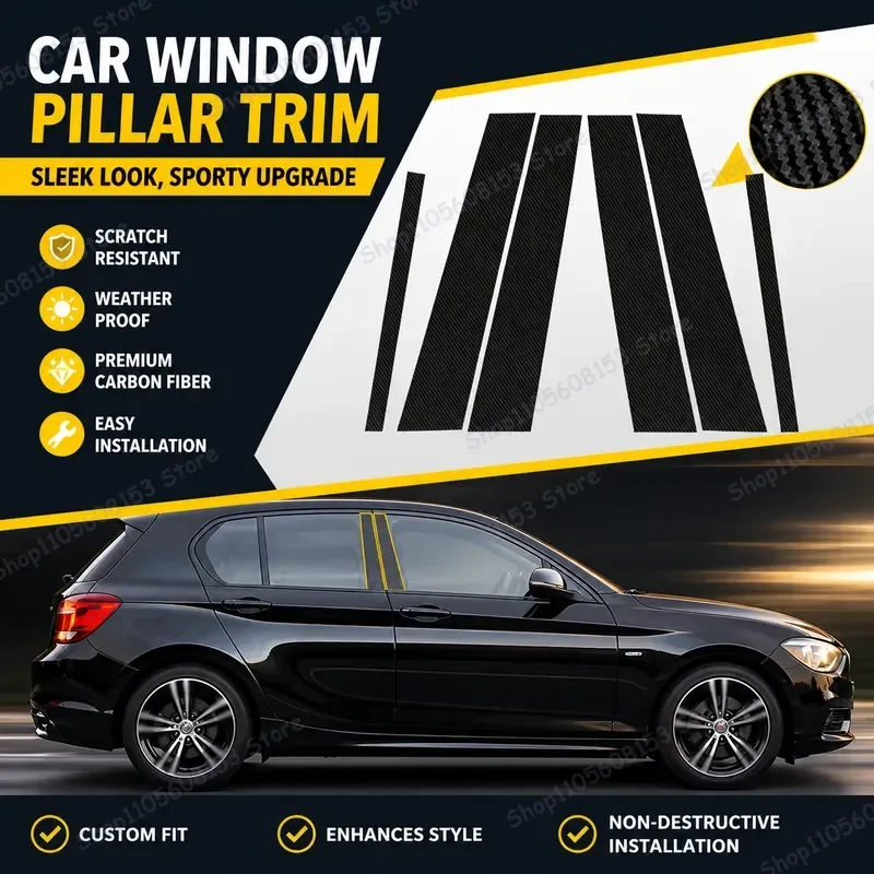 For BMW 1 Series F20 2012 2013 2014 2015 2016 2017 2018 2019 Car Door Pillar Trim Sticker Set Black Carbon Fiber Vinyl Wrap