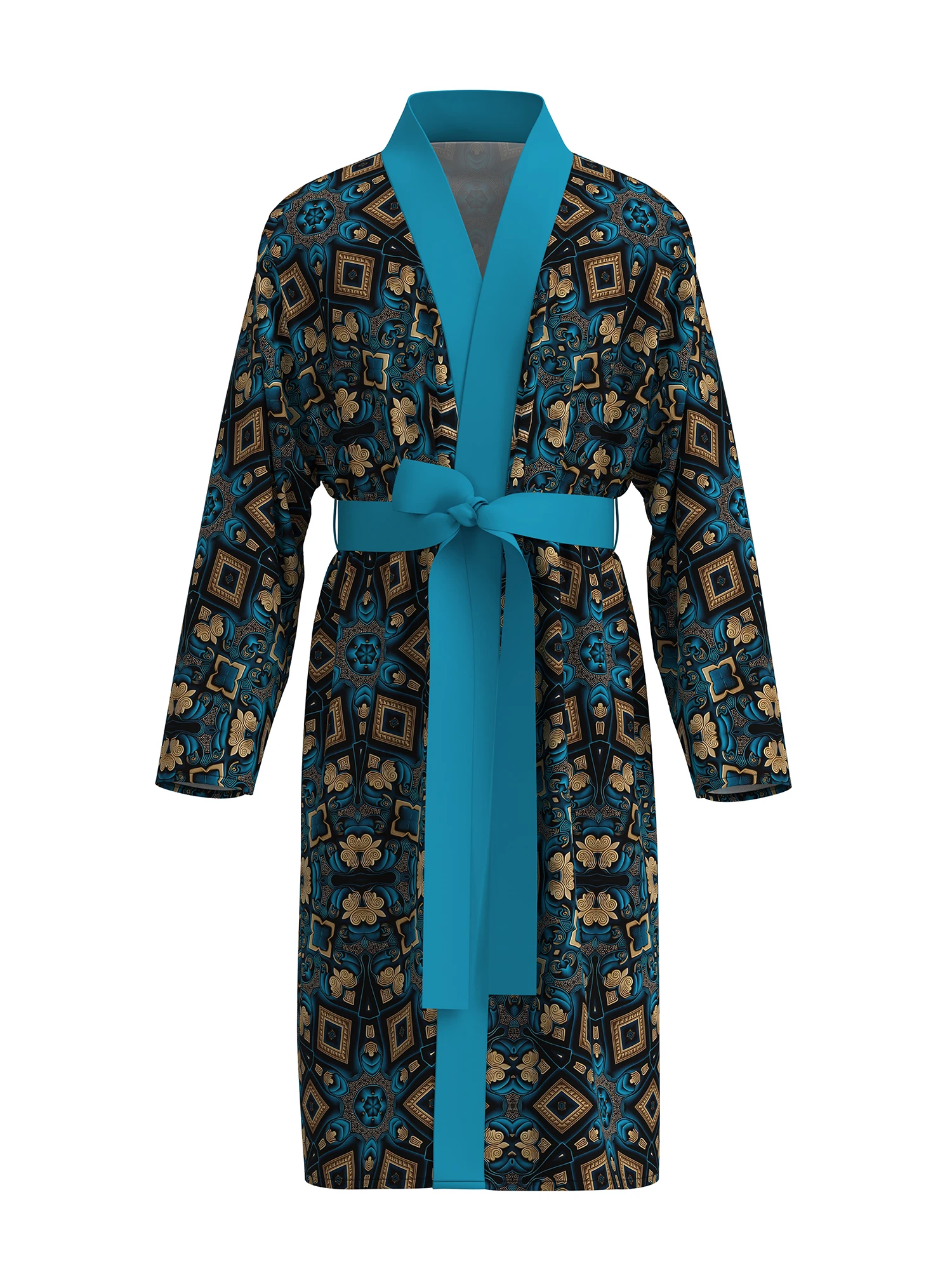 3D digital printing purple chain comfortable skin-friendly nightgown men's long-sleeved thin bathrobe home fun