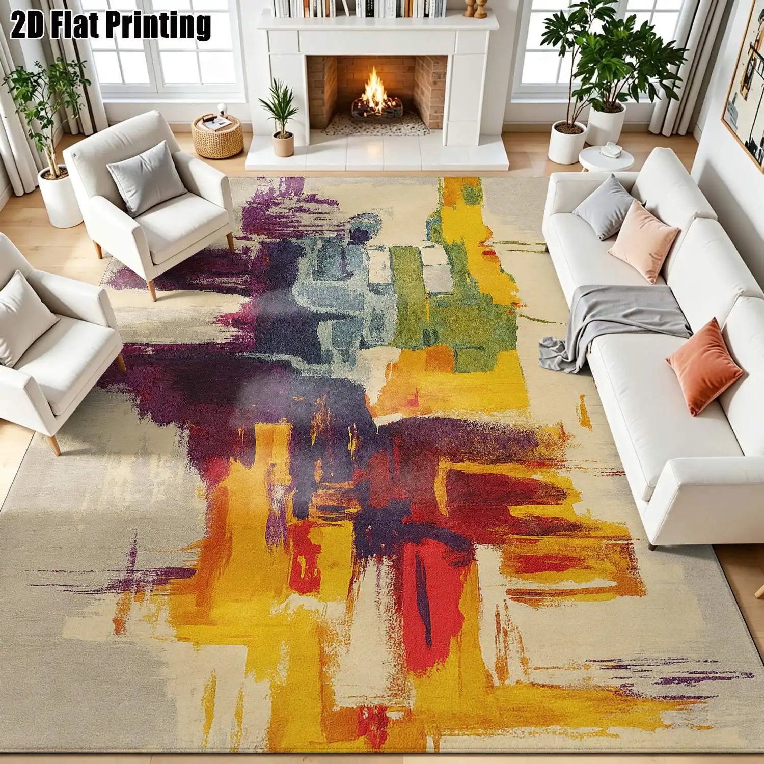 1Pc 2D Printed Colorful Abstract Art Nordic/Instagram Style Carpet, Multi-Size, Machine Washable, for Entrance, Dining, Foyer, Living, Bedroom, Home Decor