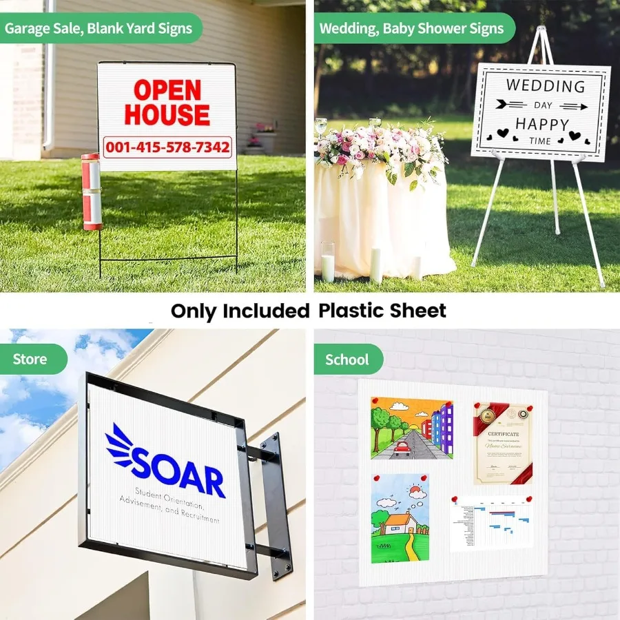 8 pezzi 24 x 36 fogli di plastica Coroplast impermeabili 4 mm di spessore cartelli vuoti per cartelli da giardino esterni decorazioni per prati aperti Ho