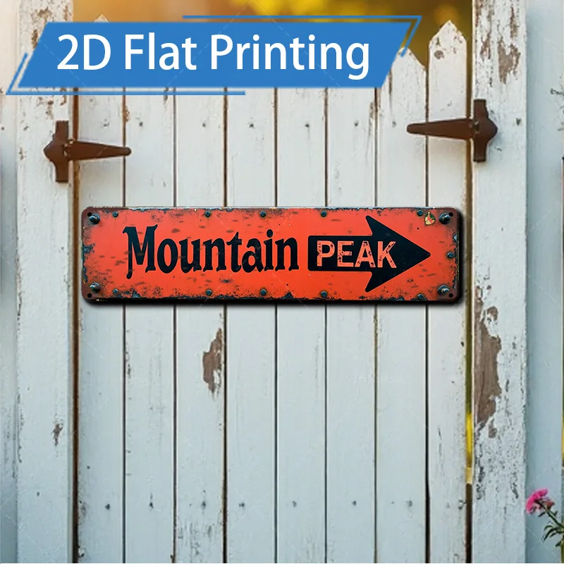 [2D PLANA] Letrero de metal de 1 pieza, letrero de metal direccional de pico de montaña rústico de 4 × 16 pulgadas