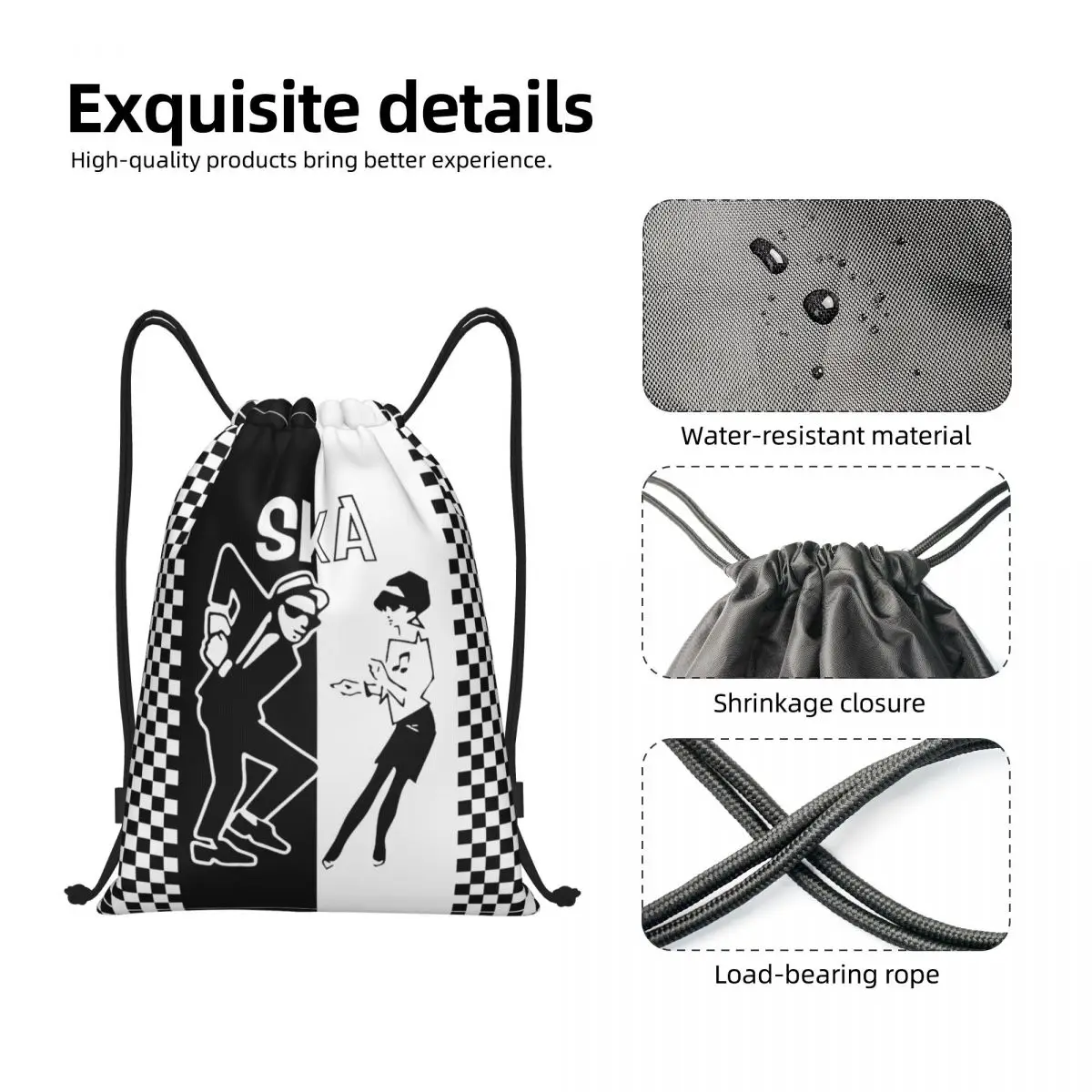 Punk Rock 2 Tone Muziek Ska Skank Dance Bag Trekkoord Rugzak Sport Gym Sackpack Twee Tone Geruite String Bags Voor Fietsen