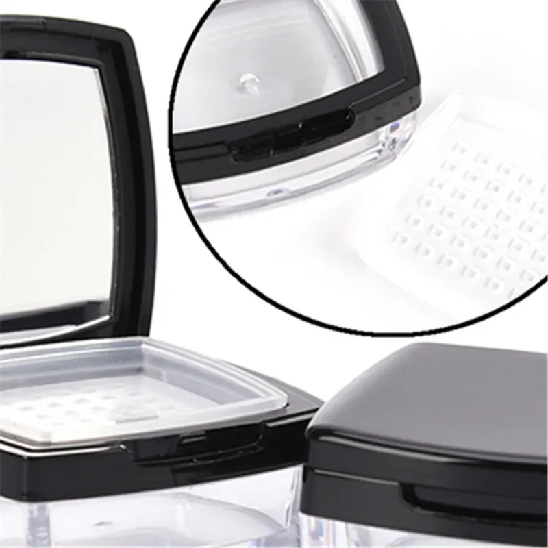 1pc 5g Barattolo di plastica allentato con setaccio Contenitore cosmetico vuoto Tappo nero opaco Trucco Scatole allentate portatili compatte Strumento per il trucco