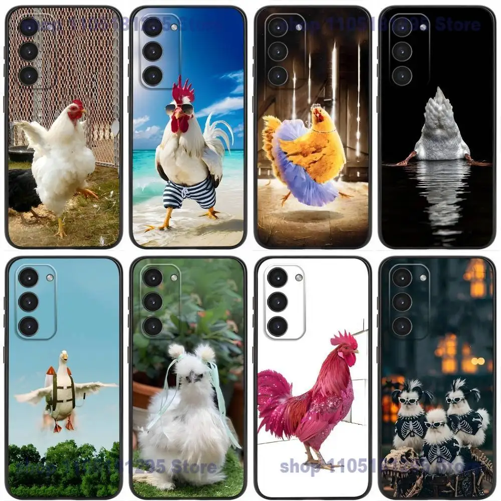 Funny Fighting Duck Chicken Phone Case For Samsung Galaxy A32,21s,22,31,52,53,72,73,Note20,8,9,10 Soft Silicone Black Cover