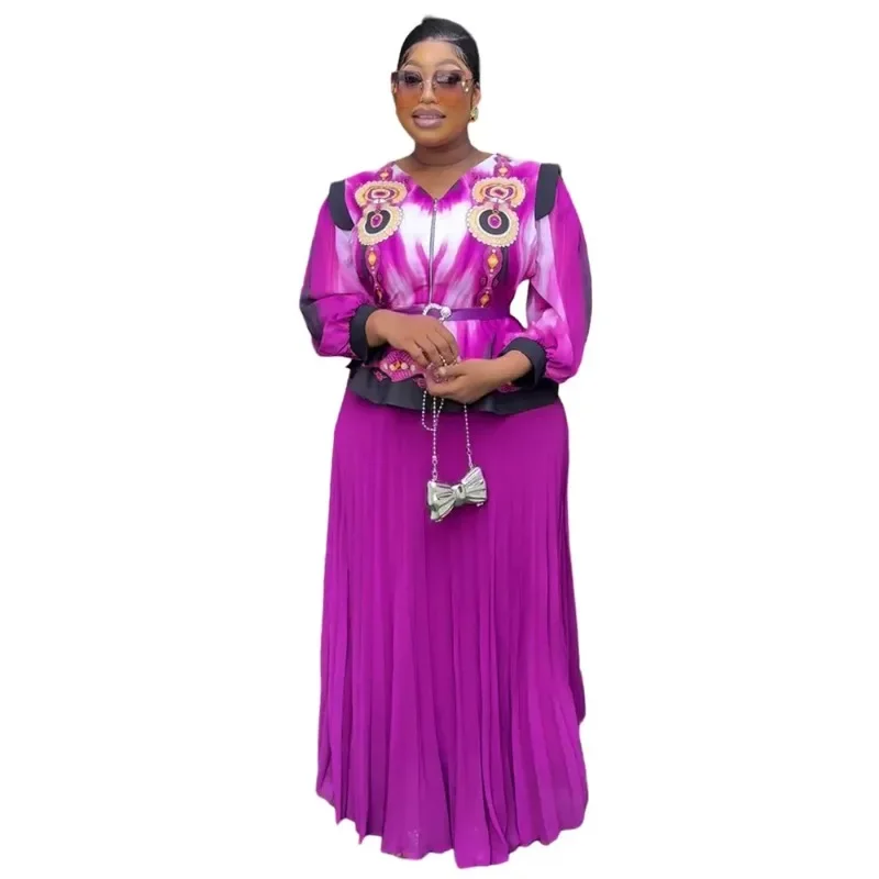 

African Clothes for Women 2 PCS Sets Tops And Skirts Suits Dashiki Ankara Elegant Outfits Gown Plus Size Wedding Party Dresses