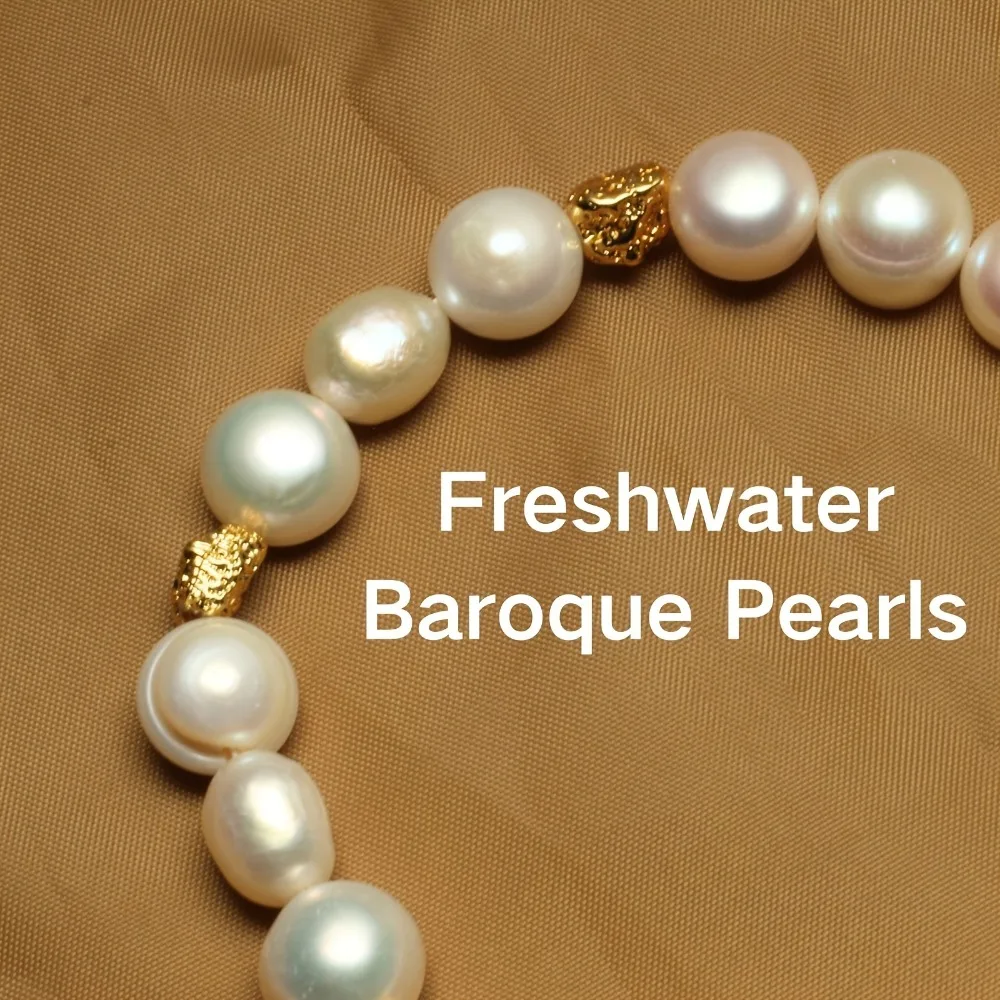 14k Gold Plated 8-9mm Baroque Natural Freshwater Pearl Bracelets Women\'s Hand Bracelet Christmas New Year Jewelry Gift Wholesale