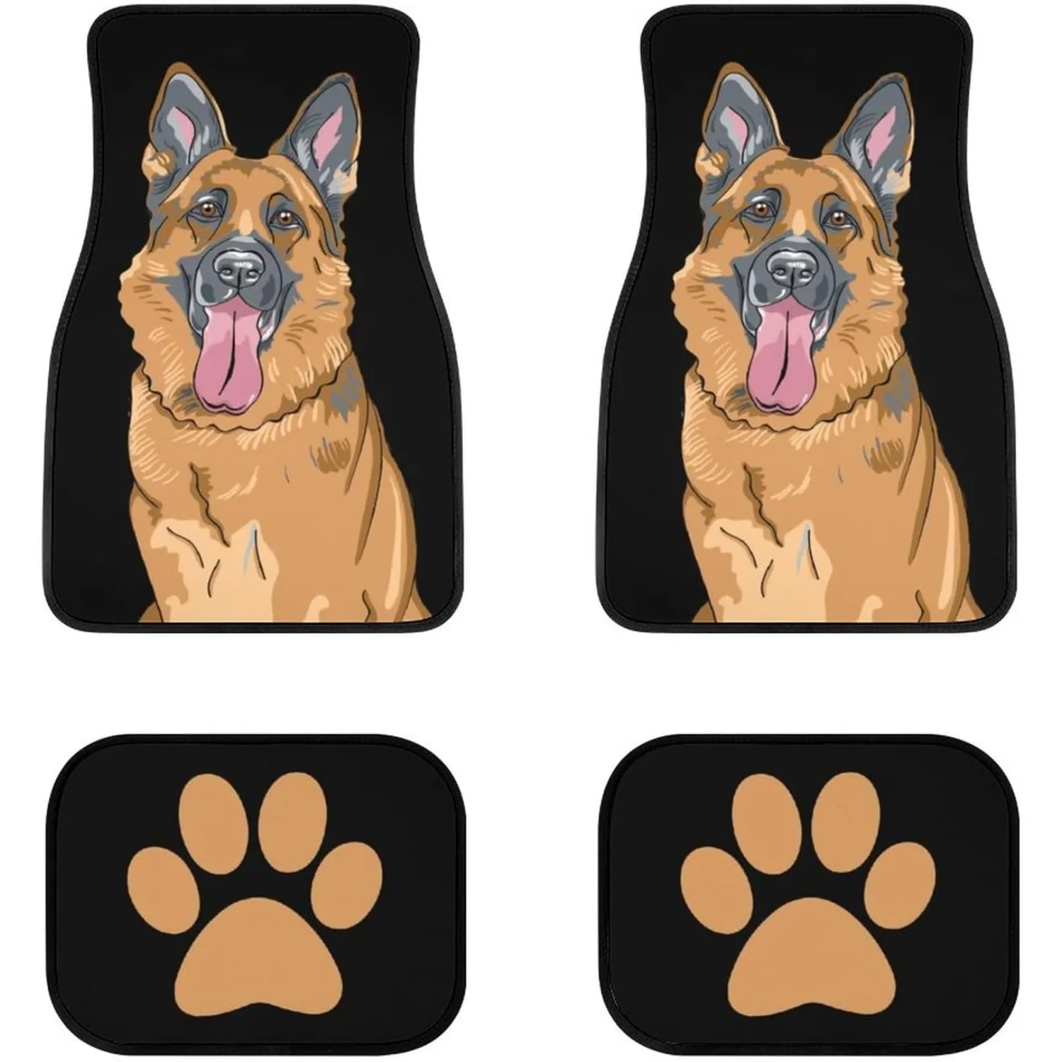 4pcs German Shepherd Dog Paw Print Car Floor Mats Set - Heavy-Duty All-Weather Fit For SUVs, Trucks, Sedans, Vans - Full Front &