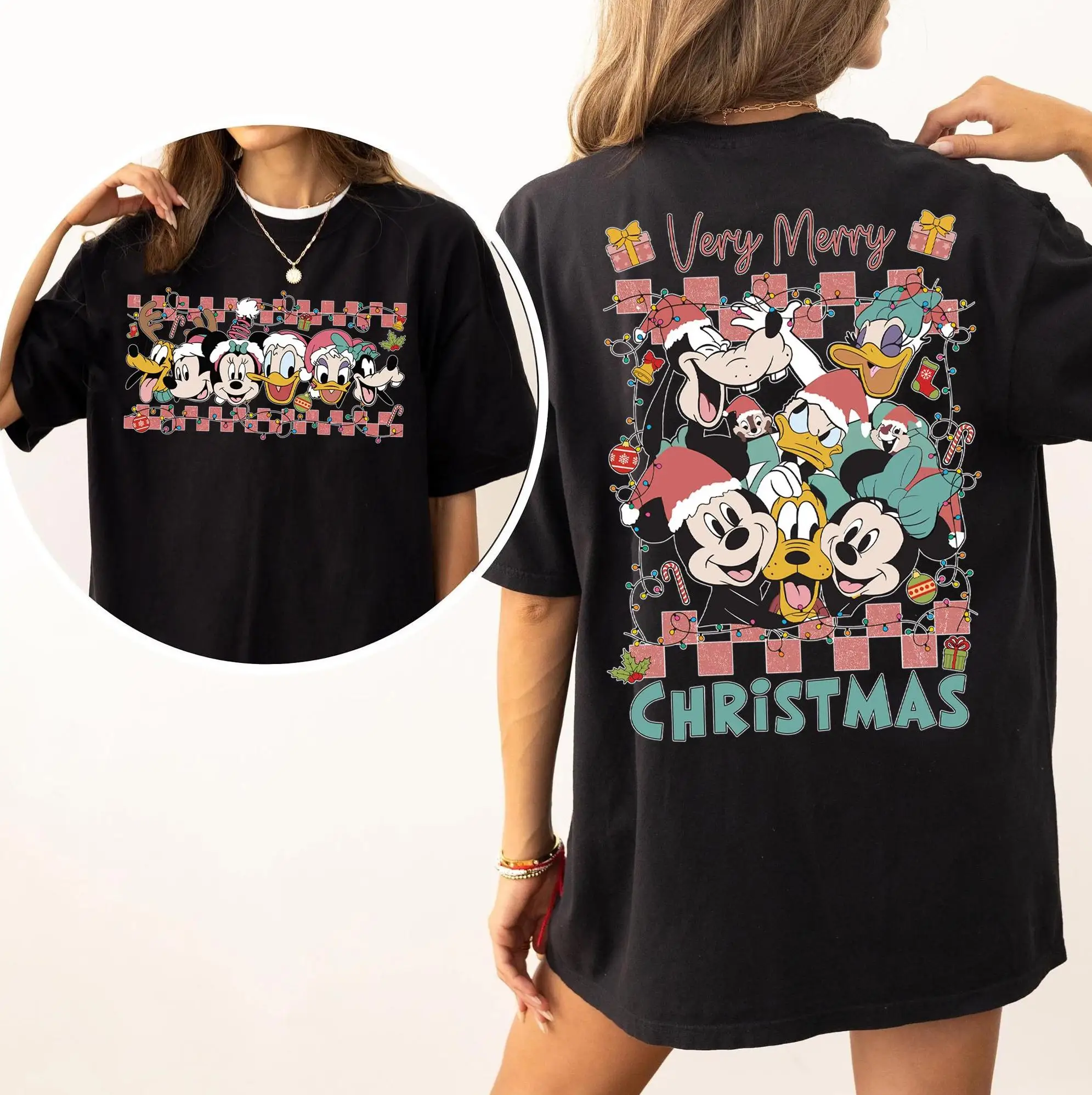 

Рубашка с Рождеством Микки 2025 года, клетчатый узор, рубашка с Рождественским фонариком Микки и друзьями, толстовка для рождественской вечеринки