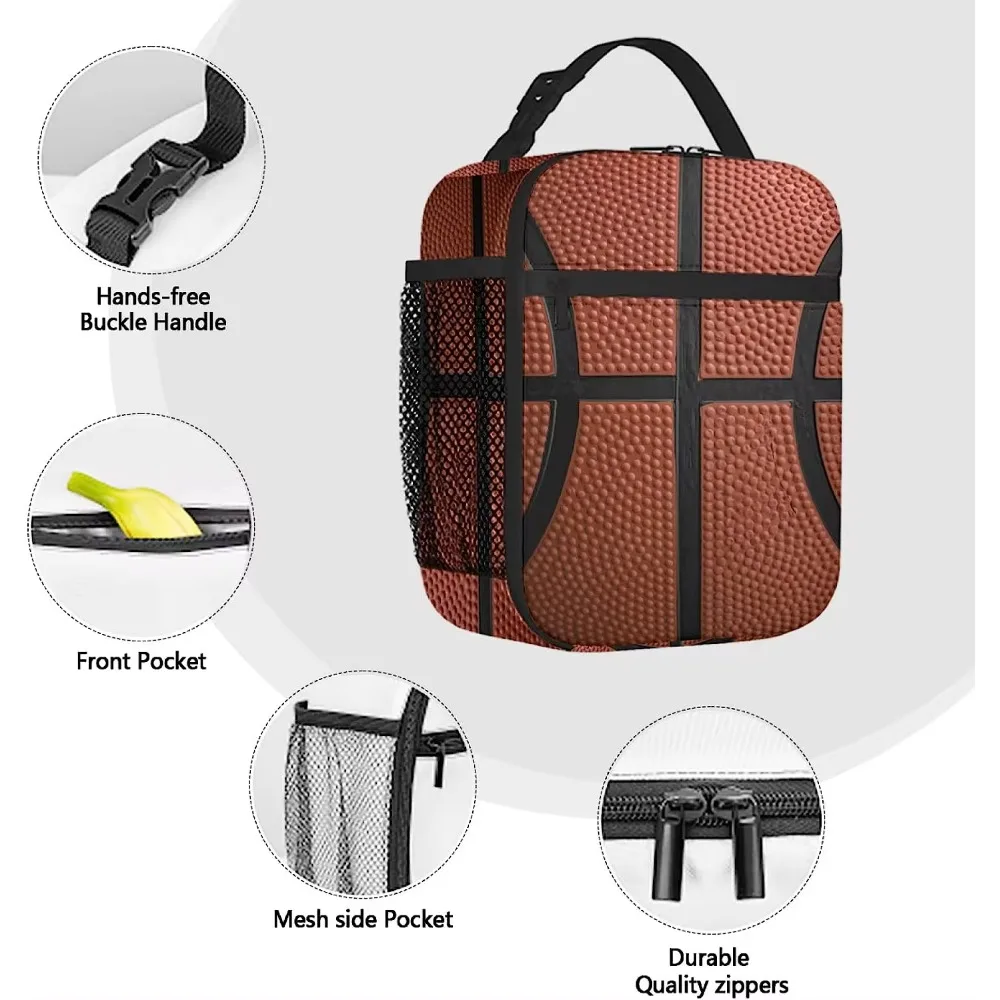 Basketball Lunch Bag for Women Men Insulated Reusable Lunch Box for Work Office School Picnic Portable Bento Tote Bag Cooler Bag