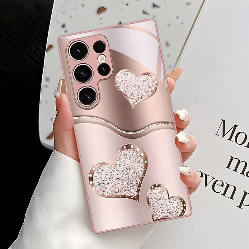 LADY'S Rose Gold Heart Pattern Phone Case for Samsung Galaxy S26/S25/S24/S22/S23 PLUS/S24 Plus/S25/S25 Edge/Note