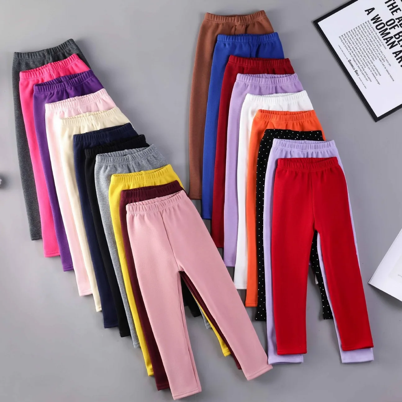Cute Girls Boys Winter Warm Pants Kids Fleece Lined Leggings for 1-13 Years