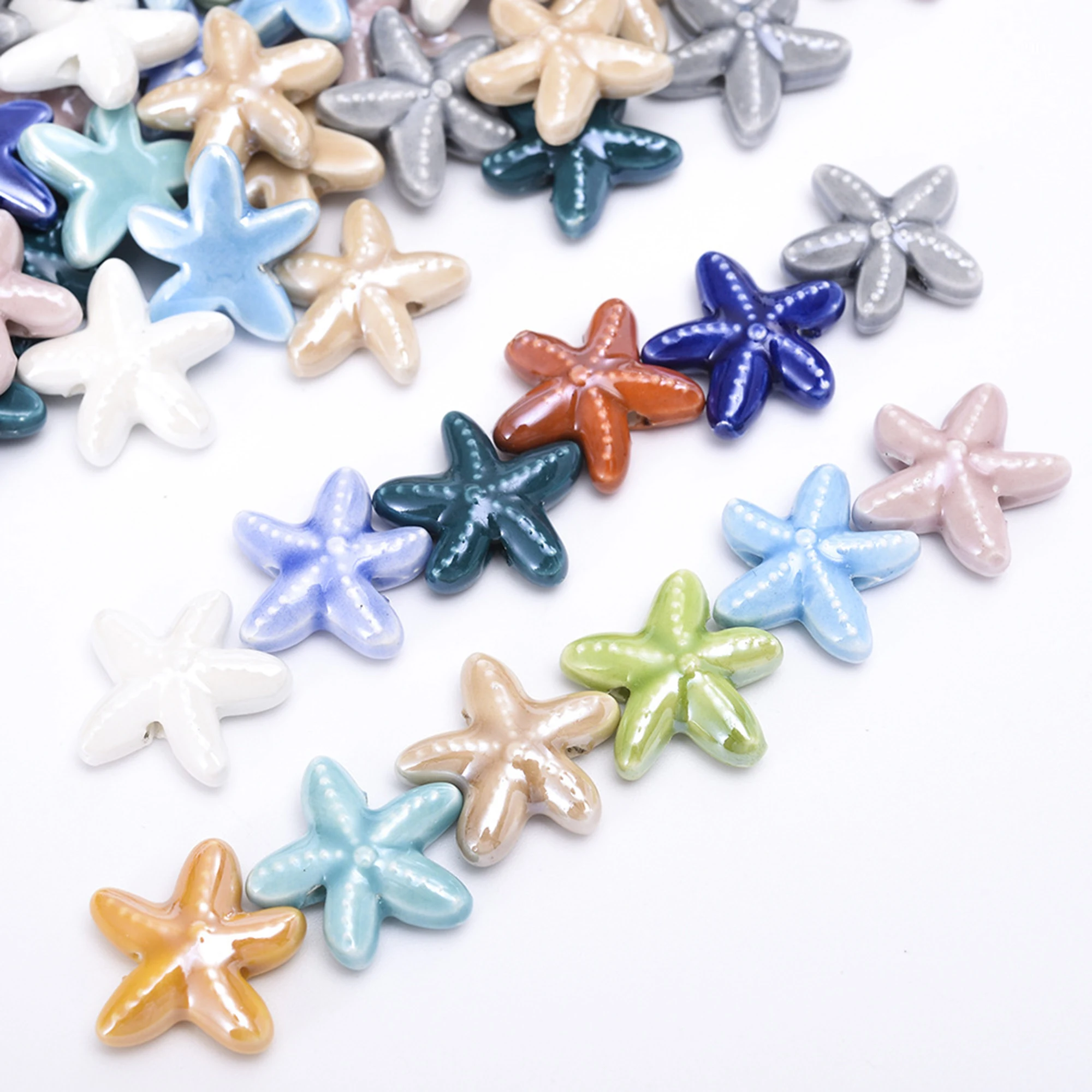 18mm 10Pcs Ceramic Beads Starfish Shape Multicolor Loose Beads  For DIY Jewelry Making Accessories Bracelet Necklace Supplies