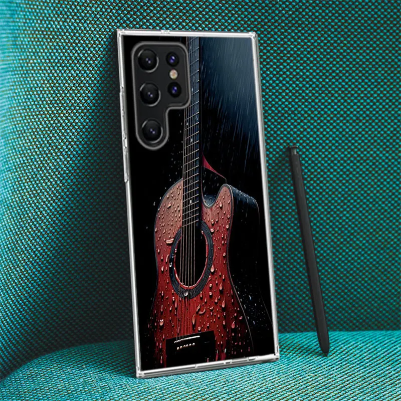 Guitar Collection Clear Phone Case For Samsung Galaxy S20 S21 S23 FE S22 Plus S24 Ultra S10 S10E S9 S8 Soft Back Cover