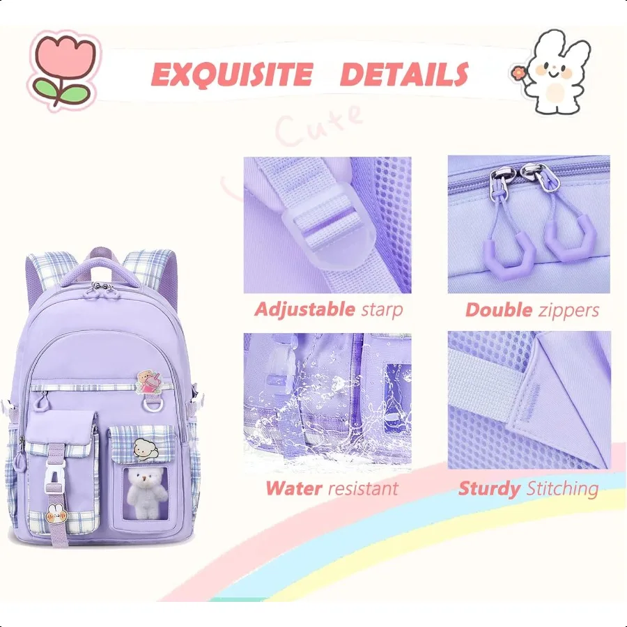 Zaino per ragazzeZaino scolastico carino per ragazze Teeawaii Bookbag per elementare elementareViola