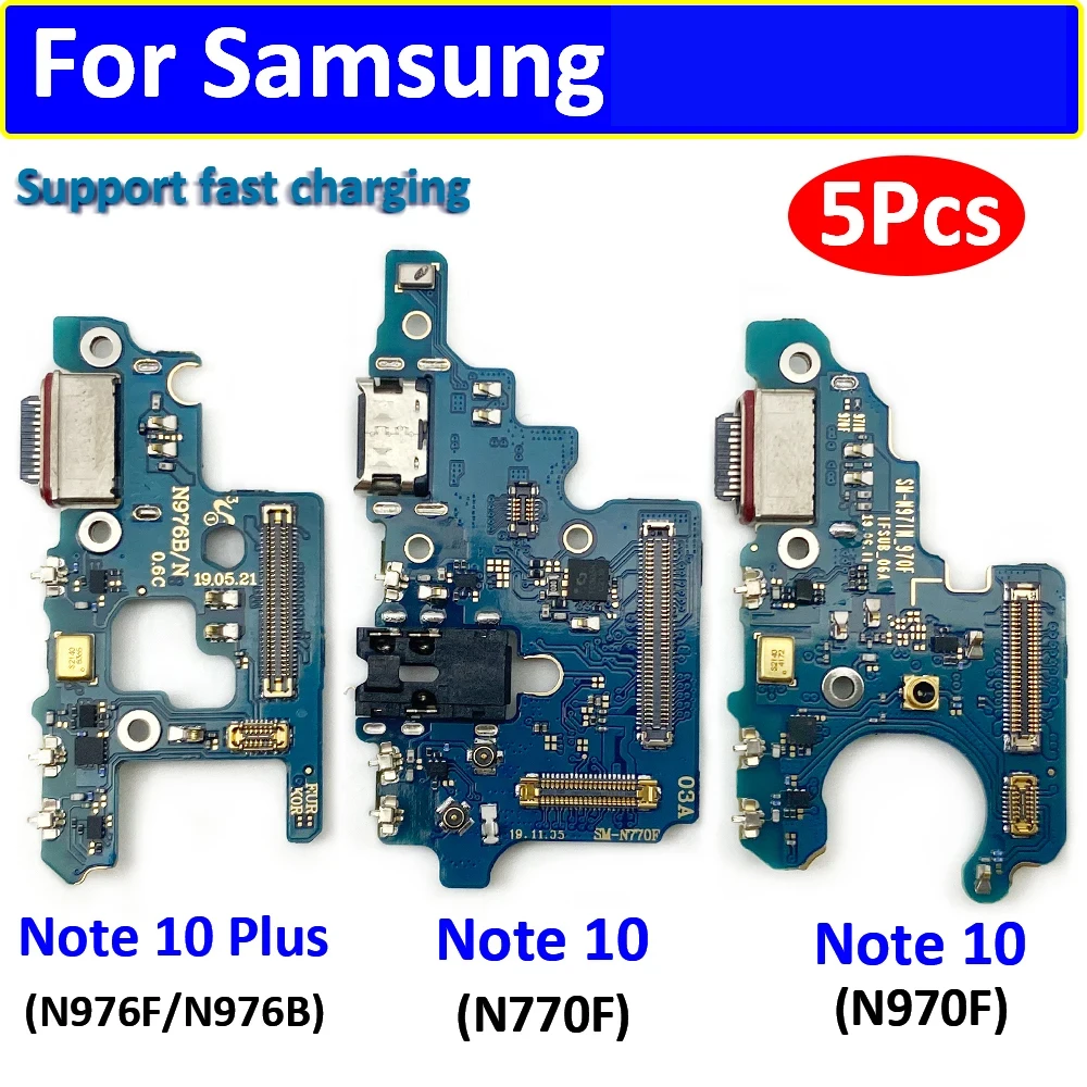 5Pcs，USB Charge Port Jack Connector Charging Board Flex Cable For Samsung Note 10 Lite N770F Note 10 Plus N976B N970F