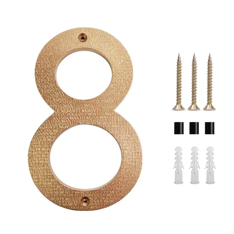 8 Inch House Number Brown Gold ABS Number Delicate Modern Number Garden Door Mailbox Decor Number with Nail, Visibility Signage